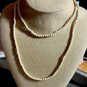 1960s Vintage Bone Beaded Necklace - 34 inches long‎